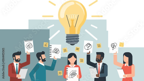 innovative teamwork and creative brainstorming session centered around a bright idea