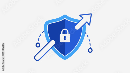 secure digital shield with lock and upward arrow symbolizing cybersecurity protection and data