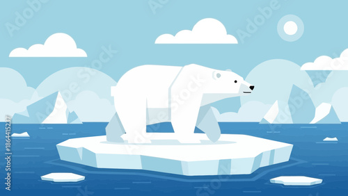 Majestic polar bear standing on an iceberg amidst arctic ocean with glaciers and floating ice