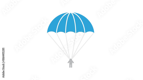 Minimalist Illustration of a Person Descending with a Parachute against a White Background