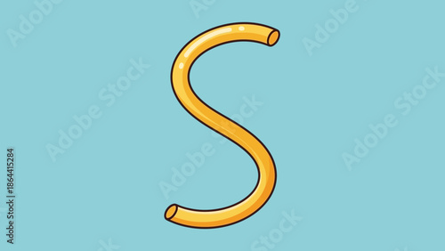 Playful cartoon golden sausage shaped letter S on pastel background