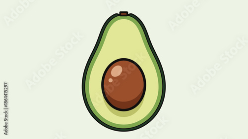 Minimalist Illustration of Fresh Avocado Halved Showing Inner Seed and Green Flesh in Creative Style
