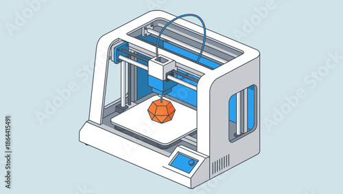 modern desktop 3d printer creating a small geometric object with precision technology