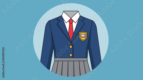 Simplified vector illustration of a school girl in uniform with blazer and pleated skirt in a