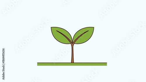 Minimalist Illustration of a Growing Plant with Two Leaves and a Slim Stem