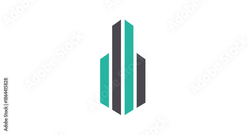 Abstract Geometric Skyscraper Logo Design with Modern Teal and Gray Color Scheme