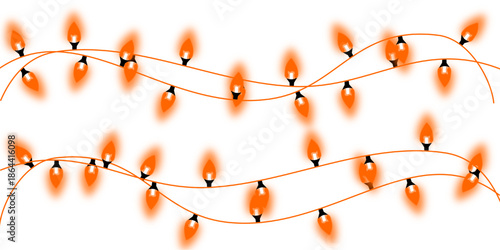 Dense Orange String Lights Garland on White Background, Bright Holiday Decoration Vector Asset