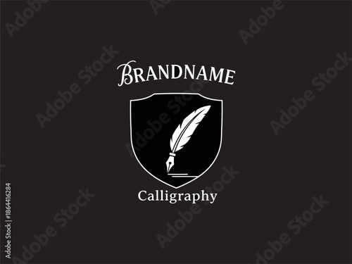 White Quill Pen Logo Design Element.