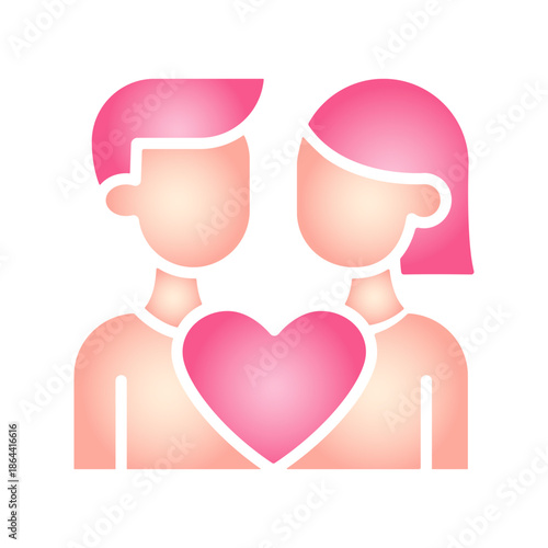 Gradient icon of man and woman with heart for Valentine’s Day. Romantic couple love symbol for dating app, relationship, wedding, anniversary, social media, sticker, and greeting card design.