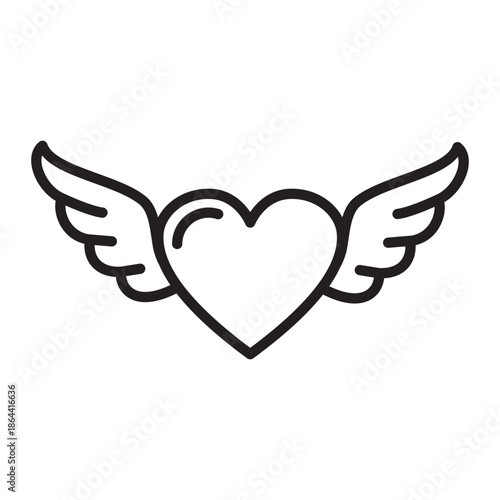 Minimal winged heart line icon with editable stroke. Clean outline vector illustration for Valentine day designs, love symbols, romantic cards, and festive graphics.