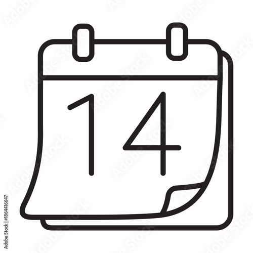 Minimal line calendar icon with editable stroke for Valentine Day. February 14 date symbol in modern outline style, perfect for apps, planners, cards, invitations and romantic designs.