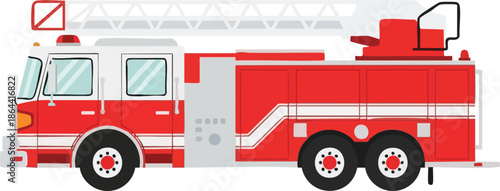An Illustration of a Firetruck with a Ladder and Compartments