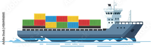 Cargo Ship Illustration with Colorful Containers for Logistics and Shipping