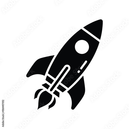 Sleek black rocket icon symbolizing innovation, growth, and the successful launch of new ideas or ventures into the future, representing ambition and progress