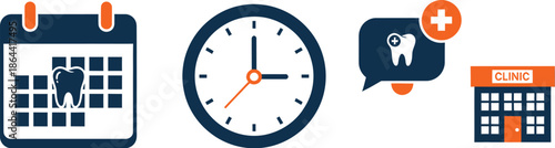 Dental appointment scheduling icons set displayed on a clean white background