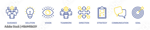 Leadership Line Color Icon Set For Web Banner. Vector Illustration Concept With Some Icons. Designed In Line Color Style