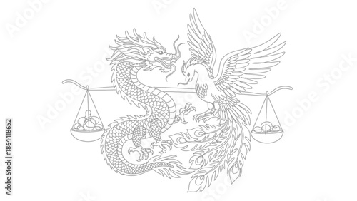 dragon and phoenix balancing scales