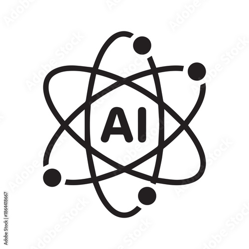AI Artificial Intelligence Atom Icon Vector. Science technology symbol with orbiting electrons. Machine learning quantum computing sign. Digital innovation logo.

