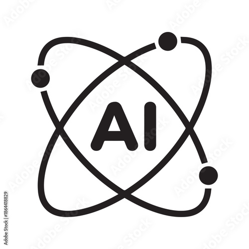 AI Artificial Intelligence Atom Icon Vector. Science technology symbol with orbiting electrons. Machine learning quantum computing sign. Digital innovation logo.
