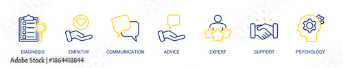 Counseling Line Color Icon Set For Web Banner. Vector Illustration Concept With Some Icons. Designed In Line Color Style