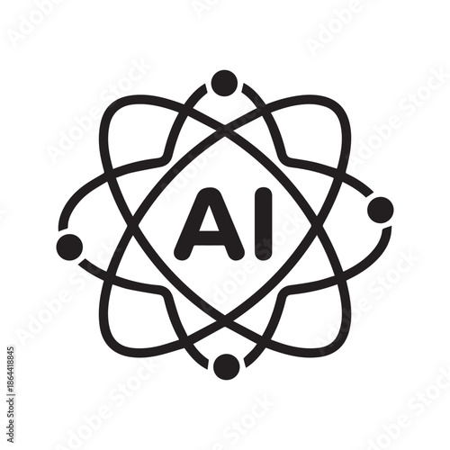 AI Artificial Intelligence Atom Icon Vector. Science technology symbol with orbiting electrons. Machine learning quantum computing sign. Digital innovation logo.
