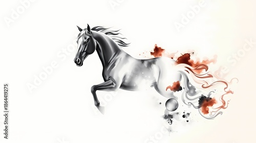 Abstract illustration of a black horse on a white background. Chinese new year, zodiac sign year of the fire horse.