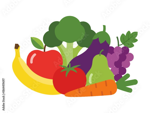 Vibrant Fruit and Vegetable Still Life Illustration