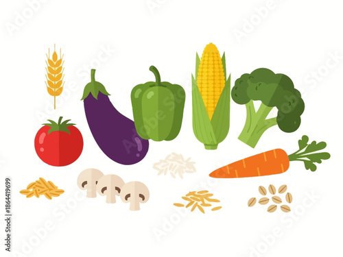 Colorful Array of Fresh Vegetables and Grains A Culinary Harvest Still Life