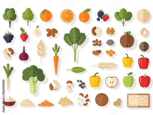 Healthy Food Collection Vibrant Assortment of Fresh Produce & Nuts