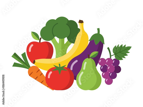 Healthy Fruits and Vegetables Flat Lay Illustration