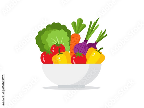 Colorful Bowl of Fresh Vegetables - Healthy Eating Still Life Illustration