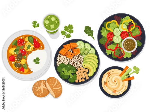 Colorful and Healthy Vegan Food Collection on White Background