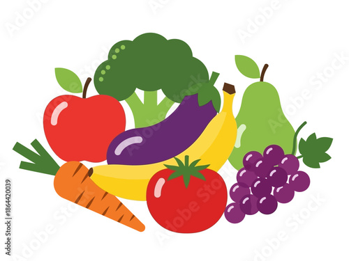 Colorful and Fresh Variety of Fruits and Vegetables Still Life
