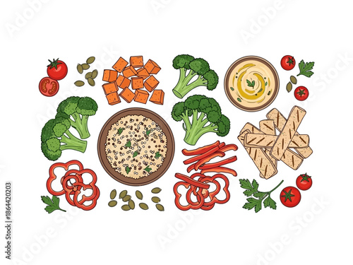Colorful and Healthy Vegetarian Platter Arrangement with Fresh Vegetables and Dips