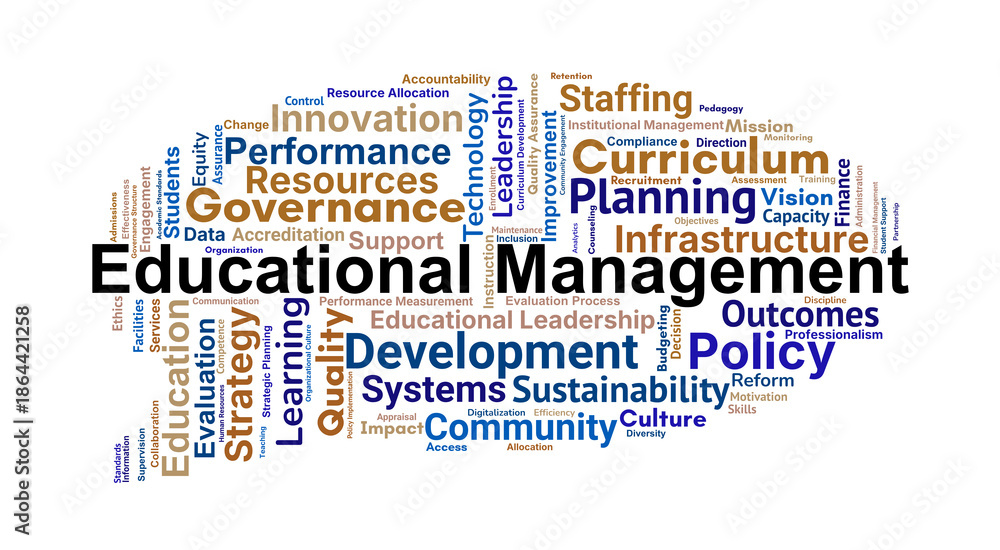Fototapeta premium Educational Management Word Cloud. Core Concepts in Leadership and Institutional Governance