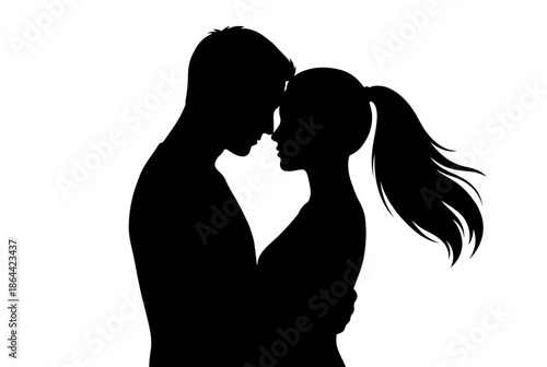 Silhouette of a couple embracing isolated on white background, Vector, illustration