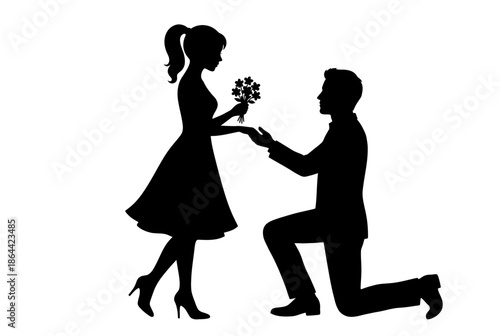 Man kneeling to give woman flowers isolated on white background, Vector, illustration