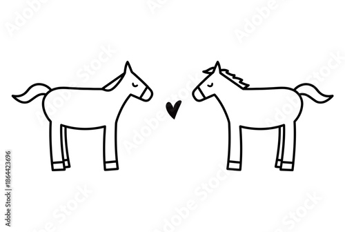 Two horses sharing a heart isolated on white background, Vector, illustration
