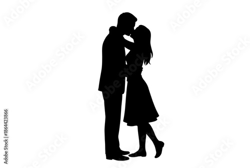 Couple embracing in silhouette isolated on white background, Vector, illustration