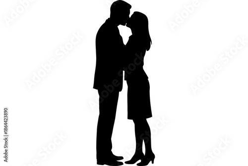 Silhouette of a couple embracing isolated on white background, Vector, illustration