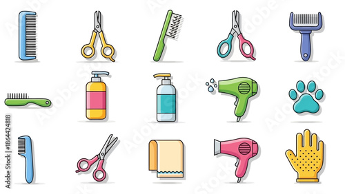 Collection of Pet Grooming Tools and Accessories Icons.