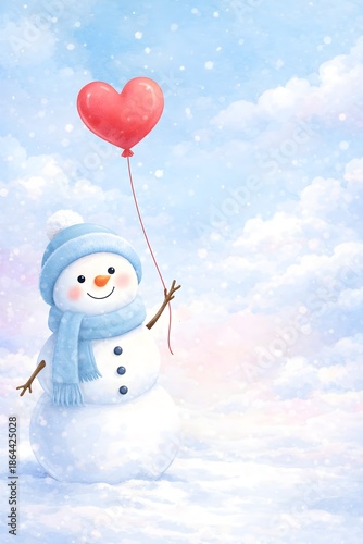 Snowman with heart balloon