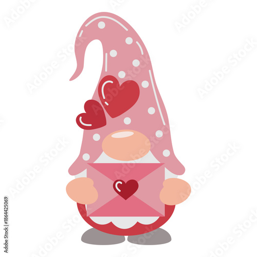 Valentine  gnome  holding love letter vector cartoon illustration