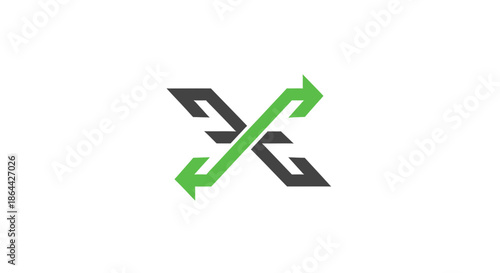 Abstract Geometric X Logo Design Depicting Arrows, Green And Black Color Scheme
