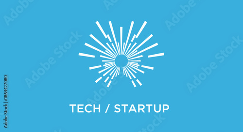 Abstract Geometric Starburst Logo on Blue Background for Tech Startup Brand Identity