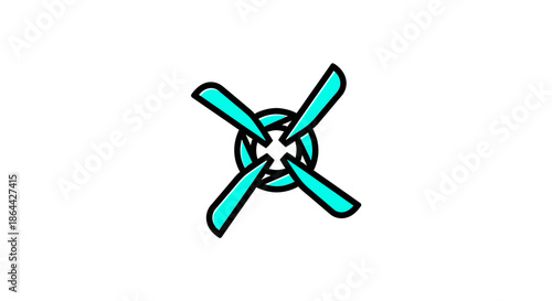 Abstract Geometric Symbol of an Airflow Element with Teal Blades and Central Circle Design