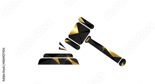 Abstract Gold And Black Gavel Design Denoting Justice, Law, And Authority