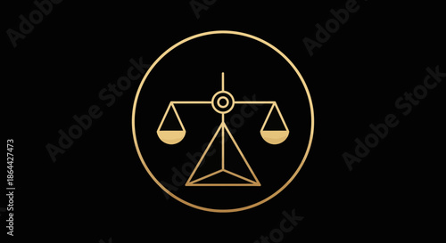 Abstract Gold Scales Symbol Over Black Backdrop Indicating Fairness and Equity Justice