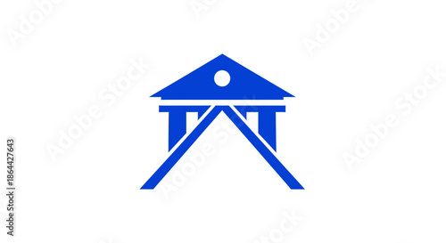 Abstract Graphic Design of Architectural Structure in Blue Tones on White Background