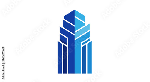 Abstract Graphic Design of a Blue Architectural Structure on a White Background